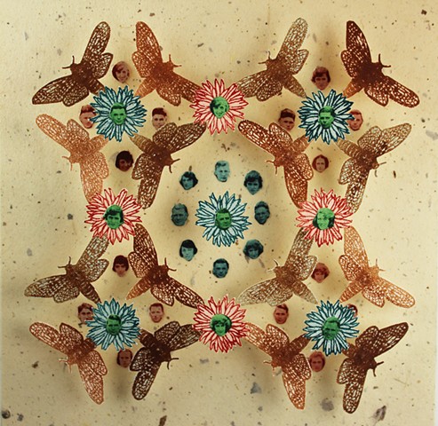 mixed media printmaking, three dimensional, mandala
