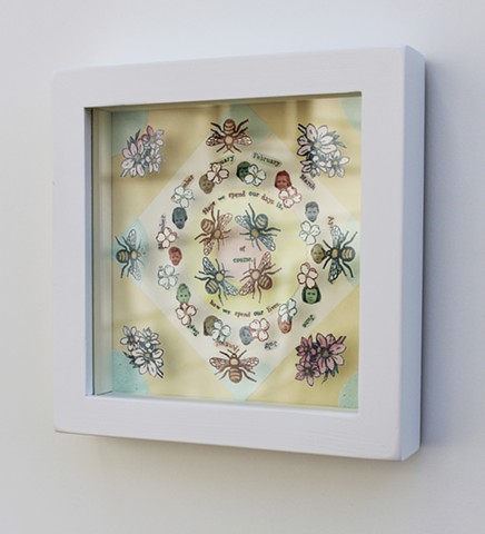mixed media printmaking, three dimensional, mandala, quotes