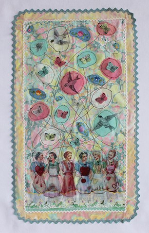 Fiber Arts, Vintage Aprons, Marbling on Fabric, Mixed Media Art