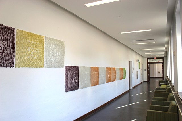 Lifesaver Movement in e, Yvette Kaiser Smith crocheted fiberglass sculpture installation at UIUC Lincoln Hall ATLAS