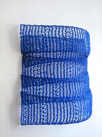 Minimal geometric crocheted fiberglass and polyester resin wall sculpture by Yvette Kaiser Smith