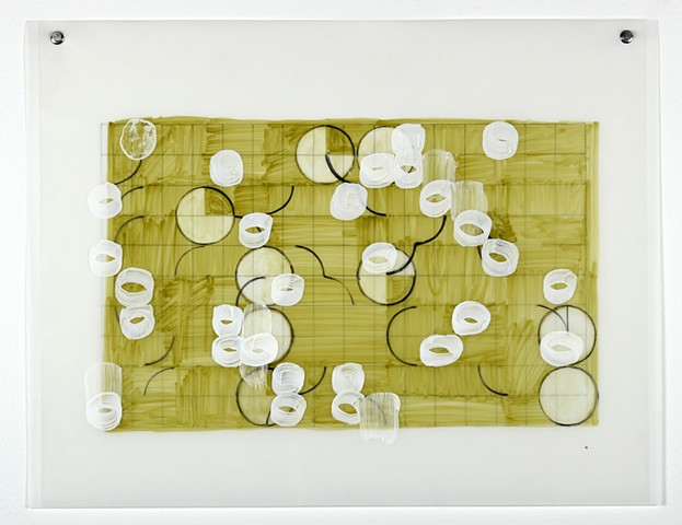 Geometric, grid, mixed media drawing based on pi on Dura-Lar by Yvette Kaiser Smith