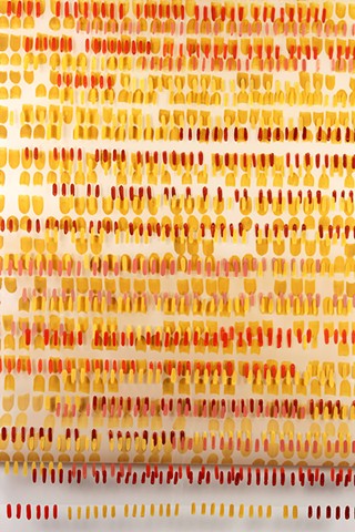 Red and yellow pattern drawing , flashe and gouache on Dura-lar, by Yvette Kaiser Smith
