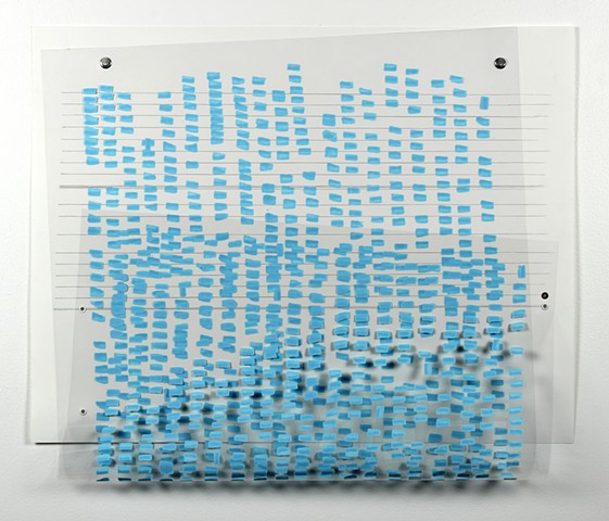 Blue pattern, mixed media drawing based on e on Dura-Lar by Yvette Kaiser Smith