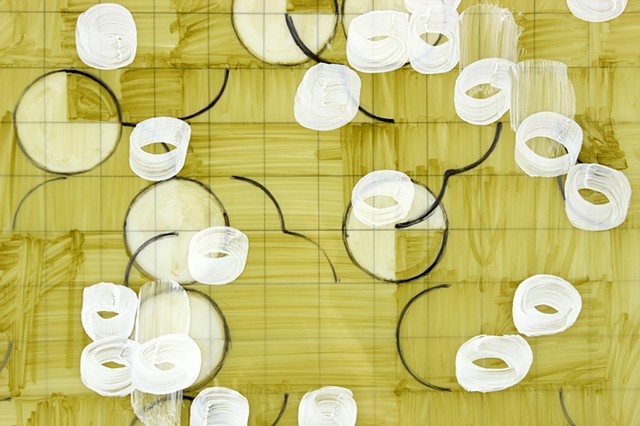 Geometric, grid, mixed media drawing based on pi on Dura-Lar by Yvette Kaiser Smith