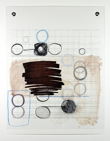 Abstract drawing based on pi, mixed media on Dura-Lar and YUPO, by Yvette Kaiser Smith