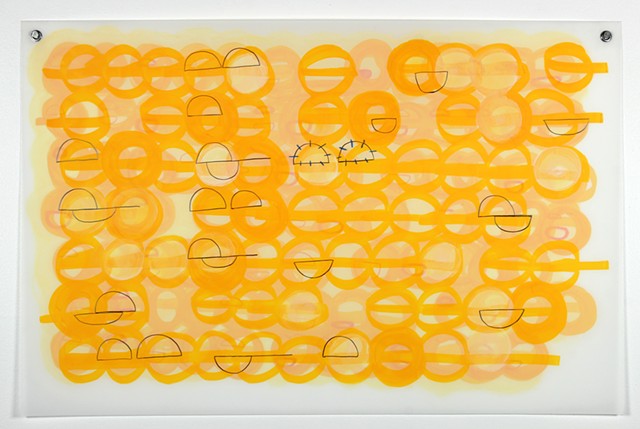 Geometric, grid, mixed media drawing based on e on Dura-Lar by Yvette Kaiser Smith
