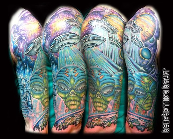 downtown tattoos alien half sleeve downtown tattoos alien half sleeve