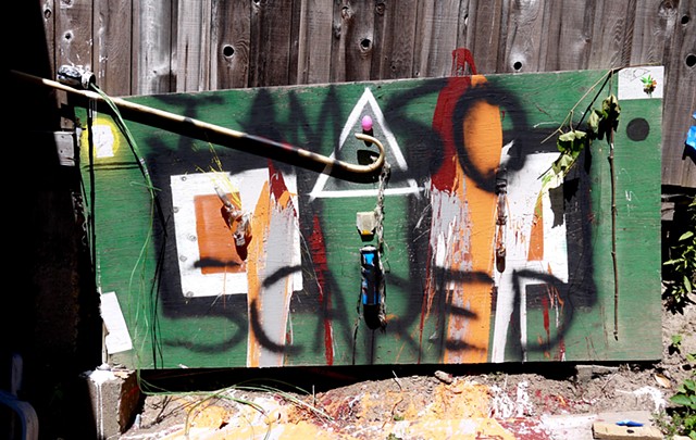 A mixed media art piece by Steven Tannenbaum of StructureSlash Modern Assemblage Art