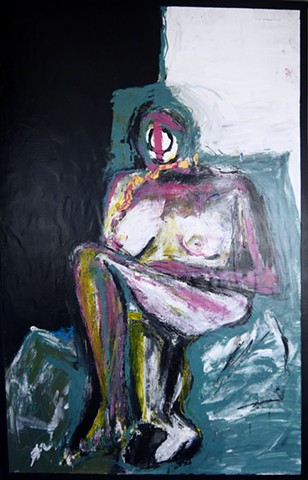 This Modern Assemblage Art piece, by Steven Tannenbaum of STRUCTURESlash, uses acrylic paint, found objects, charcoal, and collage to represent the nude figure of a woman