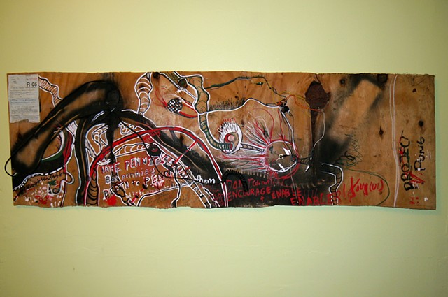 This artwork by Steven Tannenbaum of STRUCTURESlash is a surreal, semi-abstract piece done while on drugs and explores the world of addiction, hate, frustration, and madness & was lost in a flood in a friends garage - the friend didn't think it was import