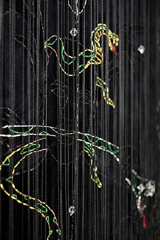 Shervone Neckles, Velvet, fabric drawing, collage, caribbean artist, contemporary caribbean art, new york contemporary art, female body, black womanhood, african mythology, caribbean mythology, african diaspora, Grenada, Grenadian artist, afro-caribbean d
