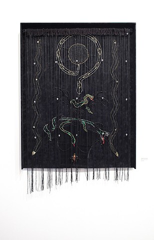 Shervone Neckles, Velvet, fabric drawing, collage, caribbean artist, contemporary caribbean art, new york contemporary art, female body, black womanhood, african mythology, caribbean mythology, african diaspora, Grenada, Grenadian artist, afro-caribbean d