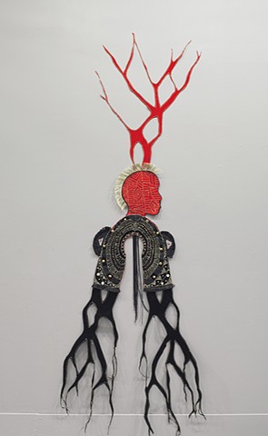 Shervone Neckles, Velvet, fabric drawing, collage, caribbean artist, contemporary caribbean art, new york contemporary art, female body, black womanhood, african mythology, caribbean mythology, african diaspora, Grenada, Grenadian artist, afro-caribbean