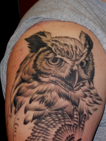 low lock tattoo studio ron meyers owl sleeve in progress low lock tattoo studio ron meyers owl sleeve in progress