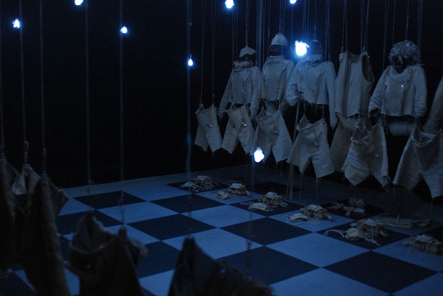 Liliya Lifanova, Marcel Duchamp vs. Rrose Selavy, chess, custom garments, Elizabeth Dow, Textiles, installation, SAIC Galleries, Gallery X n=, ritual, performance art, societas rafaello sanzio, cell division, wrestl