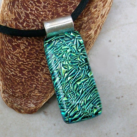 dichroic pendant fused glass green
