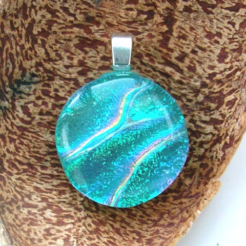 Dichroic glass teal pendant