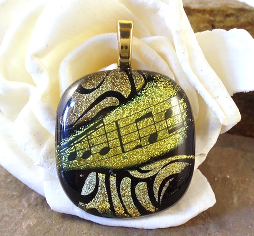 dichroic fused glass music musical sheet music pendant