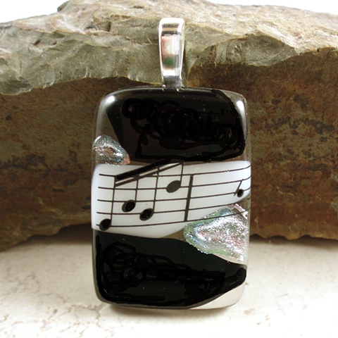 dichroic fused glass music pendant sheet music