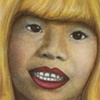Miss Pham with Blonde Plastic Wig