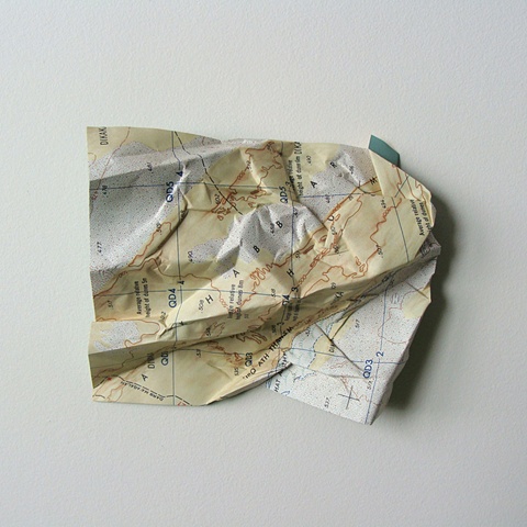 map collage made with map and acrylic paint titled Terrain (Yellow No. 1) for the exhibition Disperse / Displace at Gallery Voss in October 2010 by Shannon Rankin