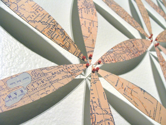 Installation using maps and pins for the 2009 Biennial Juried Exhibition titled Aggregate by Shannon Rankin