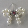 Bow Earrings in White Pearl with Rubies
