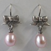 Bow Earrings with Pink Pearl Droplets