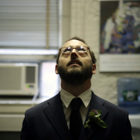 Mike looks up on his wedding day