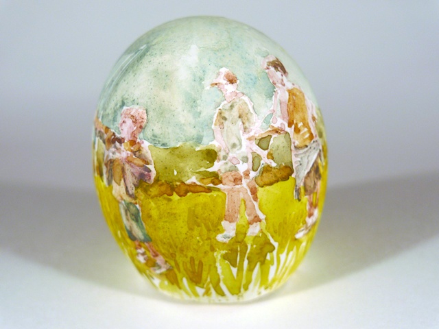 “Cupid: or My Brother’s Stand,” Egg Series, Gouache on Local Farmers Egg, 2 x 3 in, 2013