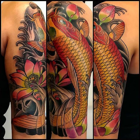 Koi And Lotus Half Sleeve Tattoo By Custom Tattoos Adam Sky San Francisco Koi And Lotus Half Sleeve Tattoo By Custom Tattoos Adam Sky San Francisco