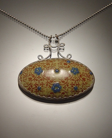 Yellow Enamel Oval Wallpaper Necklace (large)
