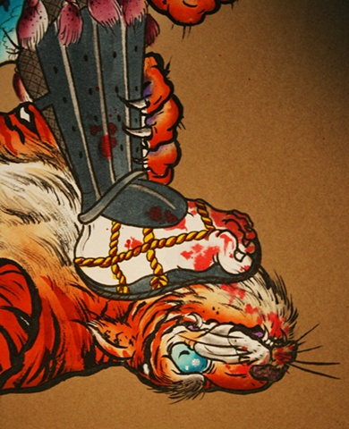Watonai wrestles a tiger (detail)